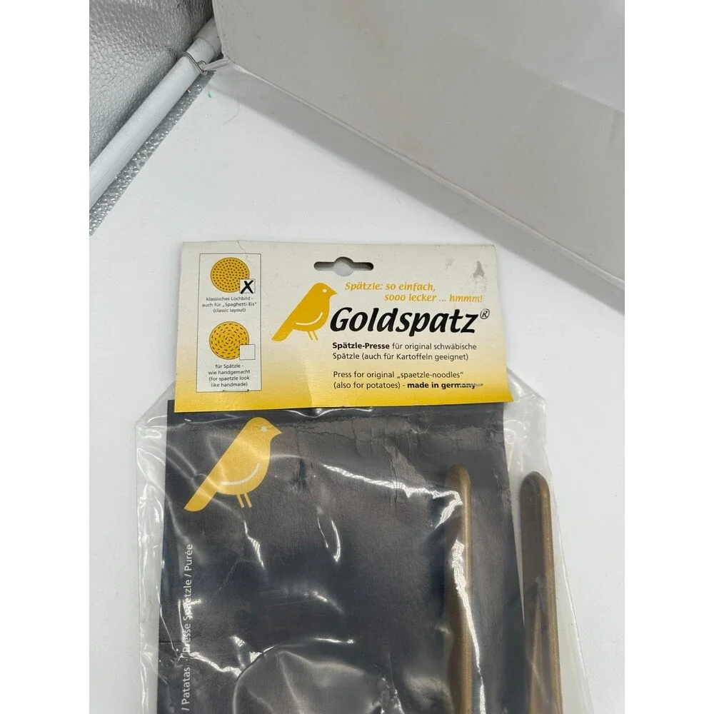 New  NIP Goldspatz Spaetzle Maker Potato Press for Round Gold Germany